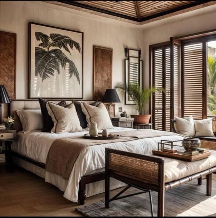 Hospitality bedroom with rattan and timber FF&E sourced from Asia